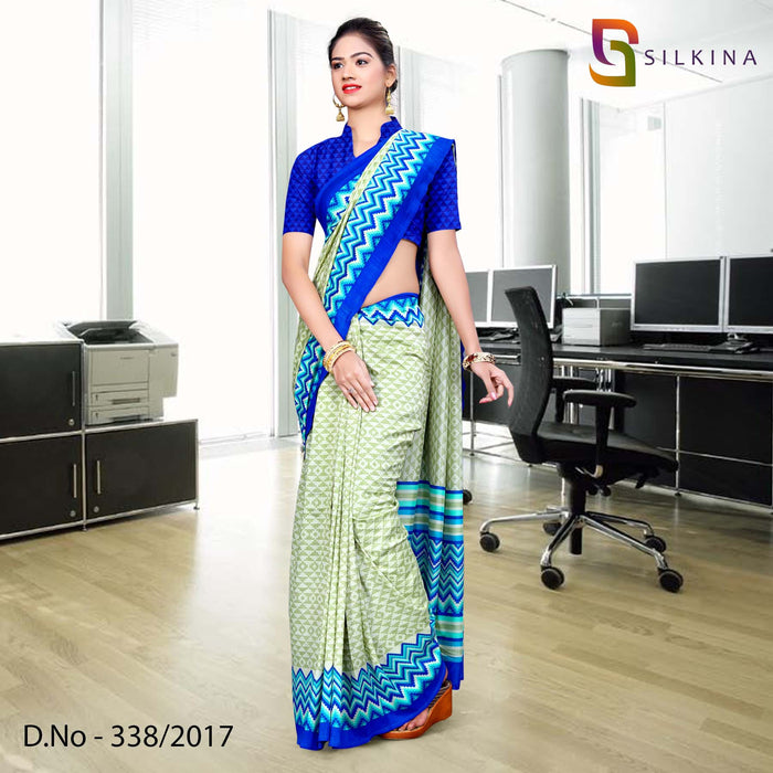 Light Green And Blue Silk Georgette Uniform Saree
