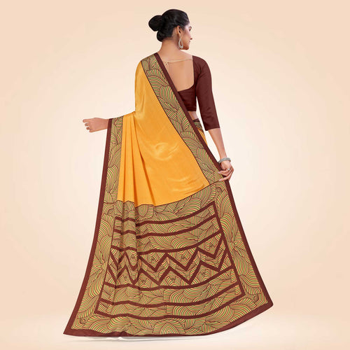 Beige and Maroon Women's Premium Italian Silk Plain Gaala Border Housekeeping Uniform Saree