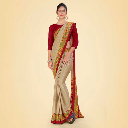 Onion Pink and Brown Women's Premium Italian Silk Plain Gaala Border School Uniform Saree