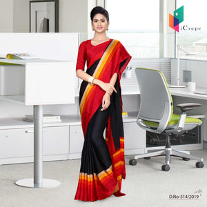 Black And Red Italian Crepe Silk Institution Uniform Saree