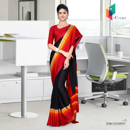 Black And Red Italian Crepe Silk Institution Uniform Saree