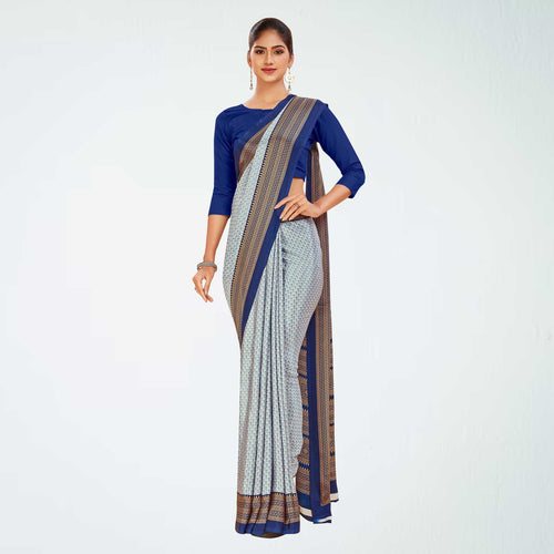 Blue and Navy Blue Women's Premium Silk Chiffon Small Butty School Uniform Saree