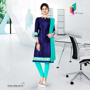 White Blue And Blue Women's Premium Crepe Silk Institute Uniform Salwar Kameez
