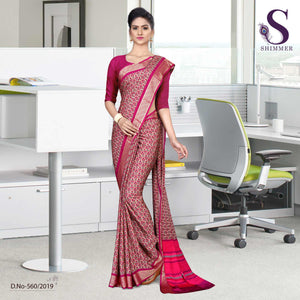 Voilet Purple Silk Crepe Jaquard Border Simple Uniform Sarees