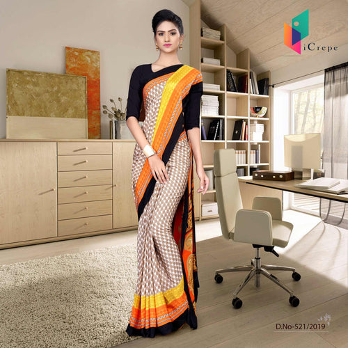 Brown And Black Italian Crepe Silk Stylish Uniform Saree