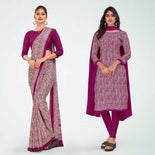 Navy Blue Women's Premium Italian Silk Ikat Print Jewellery Showroom Uniform Saree Salwar Combo