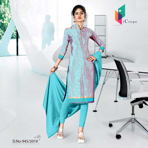 White Blue Crepe Silk Corporate Uniform Salwar Kameez