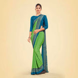 Pistachio and Turquoise Women's Premium Italian Silk Plain Gaala Border Resort Uniform Saree