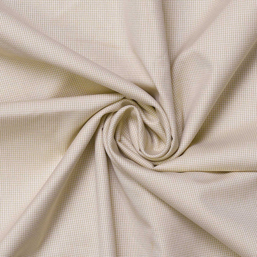 Beige Micro Chex Men's Cotton Office Uniform Shirt Unstitched Fabrics