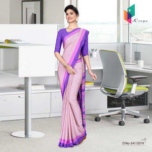 Pink And Purple Italian Crepe Silk Simple Uniform Saree