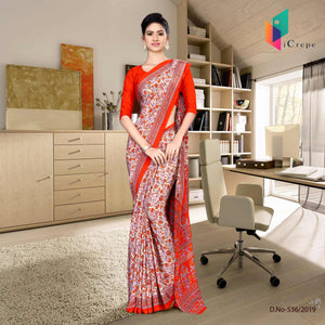 Beige And Orange Italian Crepe Silk Office Uniform Saree