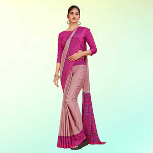 Light Pink and Lavender Pink Women's Premium Silk Chiffon EverGreen Housekeeping Uniform Sarees With Blouse Piece