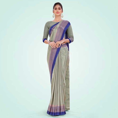Yelow and Violet Women's Premium Silk Chiffon Small Butty Industrial Uniform Saree