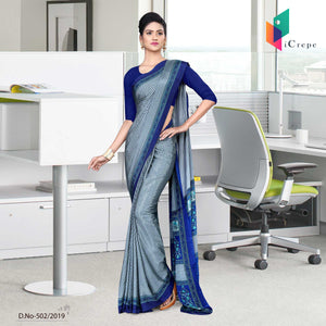 Light Blue And Blue Italian Crepe Silk Simple Uniform Saree