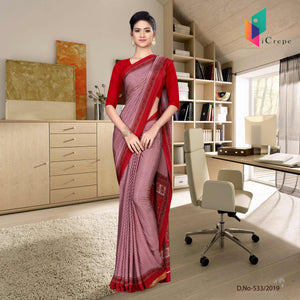 Light Red And Red Italian Crepe Silk Hospital Uniform Saree