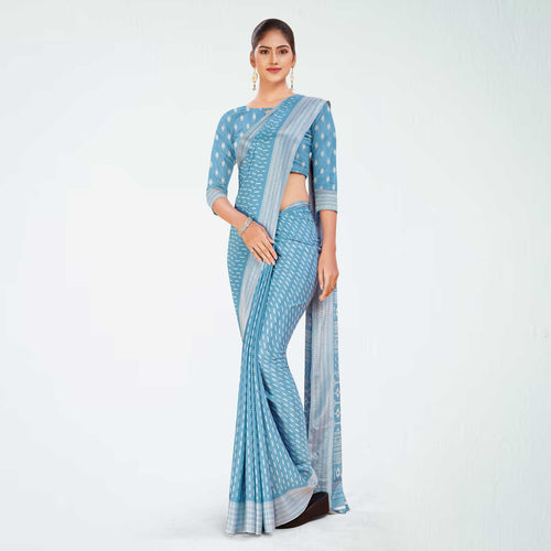 Grey Women's Premium Silk Chiffon Small Butty School Uniform Saree