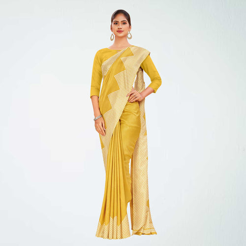 Beige Women's Premium Mulberry Silk Plain Gaala Border Office Uniform Saree