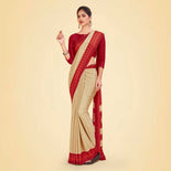 Beige and Navy Blue Women's Premium Italian Silk Small Butty Front Office Uniform Saree