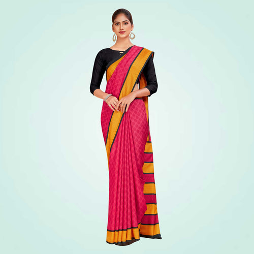 Aqua Blue and Pink Women's Premium Manipuri Cotton Small Butty Receptionist Uniform Saree