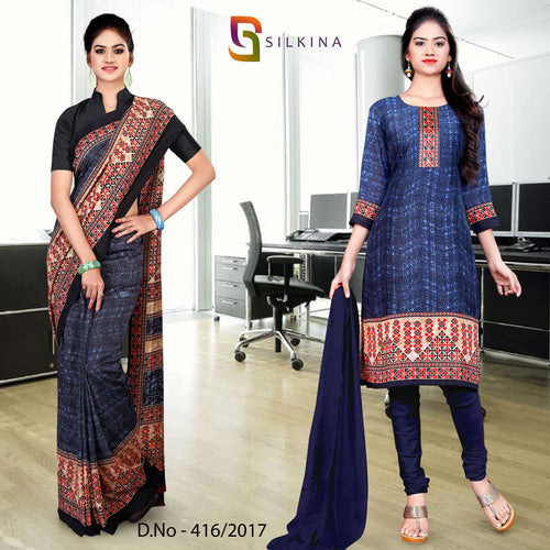 Gray and Black Women's Premium Silk Georgette Eyecatchers Hospital Uniform Sarees Salwar Combo
