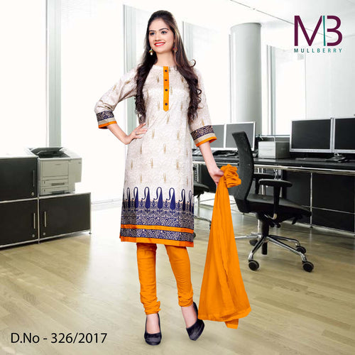 Blue, Cream And Orange Mulberry Silk Uniform Salwar Kameez