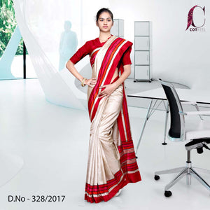 Beige With Maroon Border Tripura Cotton Uniform Saree