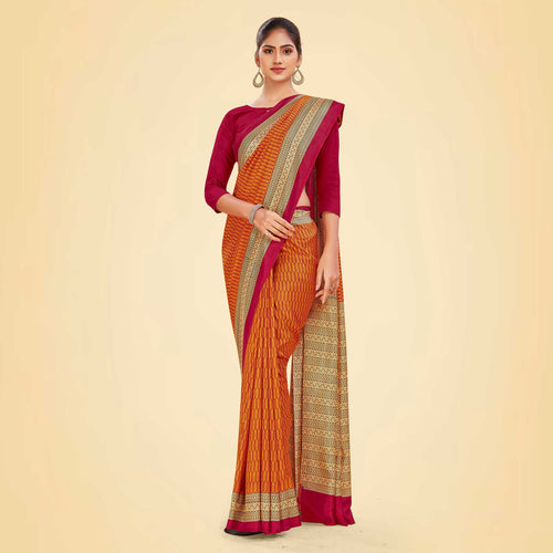 Light violet and Pink Women's Premium Mulberry Silk Small Butty Teachers Uniform Saree