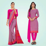 Blue Women's Premium Italian Silk Small Butty School Teacher Uniform Saree Salwar Combo