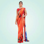 Black and Red Women's Premium Italian Silk Digital Print Air India Uniform Sarees With Blouse Piece