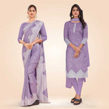 African Violet Women's Premium Mulberry Silk Plain Gaala Border School Teacher Uniform Saree Salwar Combo