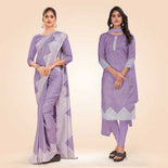 Navy Blue Women's Premium Mulberry Silk Plain Gaala Border Housekeeping Uniform Saree Salwar Combo