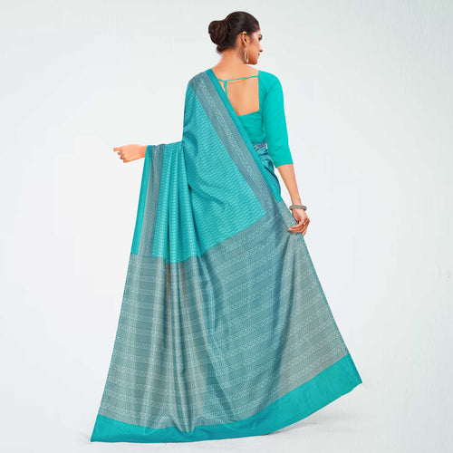 Grey and Turquoise Women's Premium Mulberry Silk Small Butty Hospital Uniform Saree