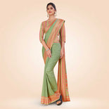 Turquoise Women's Premium Mulberry Silk Plain Gaala Border Taj Hotel Uniform Saree