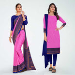 Lavender Pink and Navy Blue Women's Premium Italian Silk Discipline Day Taj Hotel Uniform Saree Salwar Combo