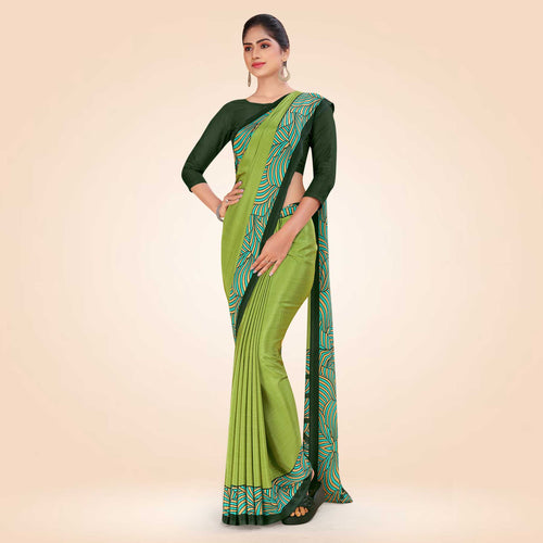 Turquoise and Botlle Green Women's Premium Italian Silk Plain Gaala Border School Teacher Uniform Saree