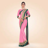 Aqua Green and Crimson Pink Women's Premium Silk Chiffon Small Butty College Uniform Saree