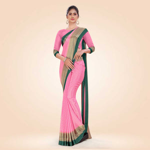 Baby Pink and Bottle Green Women's Premium Silk Chiffon Small Butty Office Uniform Saree