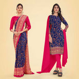 Black and Red Women's Premium Italian Silk Floral Print Housekeeping Uniform Saree Salwar Combo