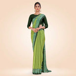 Turquoise and Botlle Green Women's Premium Italian Silk Plain Gaala Border School Teacher Uniform Saree