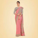 Grey Women's Premium Mulberry Silk Plain Gaala Border Factory Uniform Saree