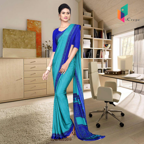 Sky Blue And Blue Italian Crepe Silk Hospital Uniform Saree