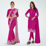 Beige Women's Premium Mulberry Silk Plain Gaala Border Office Uniform Saree Salwar Combo