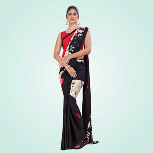 Black and Red Women's Premium Italian Silk Digital Print Air India Uniform Sarees With Blouse Piece