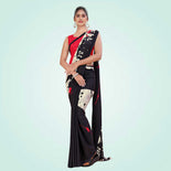 Turquoise Women's Premium Italian Silk Digital Print Female Uniform Sarees With Blouse Piece