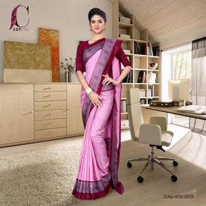 Pink And Maroon Tripura Cotton Staff Uniform Saree