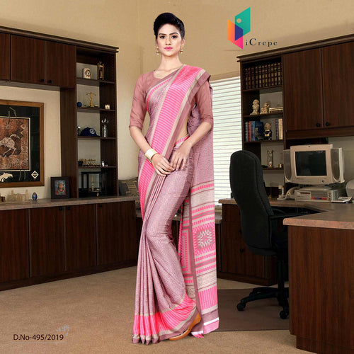 Pink And Pink Italian Crepe Silk Air Hostess Uniform Saree