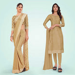 Onion Pink Women's Premium Silk Chiffon Small Butty Office Uniform Saree Salwar Combo