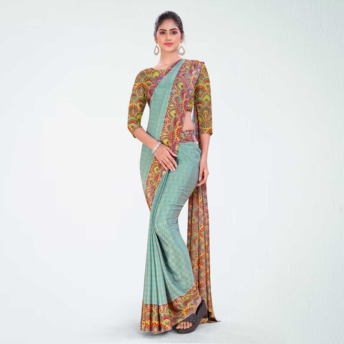 Cardemon and Multi Color Women's Premium Silk Chiffon Eyecatchers Nurses Uniform Saree