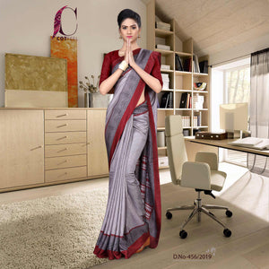 Grey And Maroon Tripura Cotton College Uniform Saree