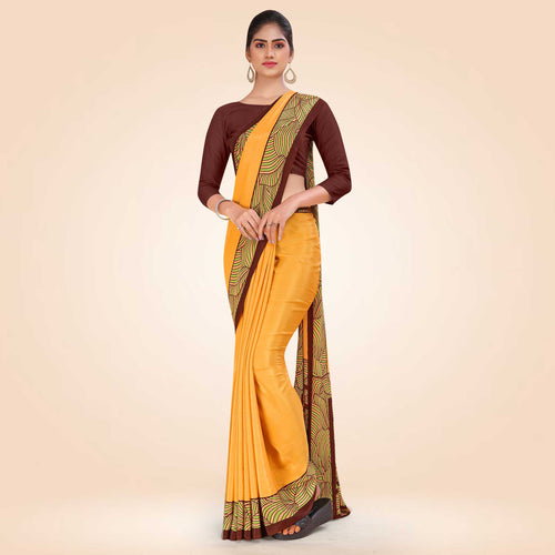 Mehandi and Brown Women's Premium Italian Silk Plain Gaala Border Nurses Uniform Saree